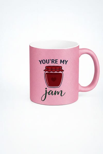 Liefdevolle Roze Glitter Mok 'You're My Jam' - Romantisch Cadeau & Valentijn Beker