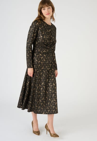 Damart - Stretchjurk in glanzend fantasietricot met print - Dames - Zwart - 40