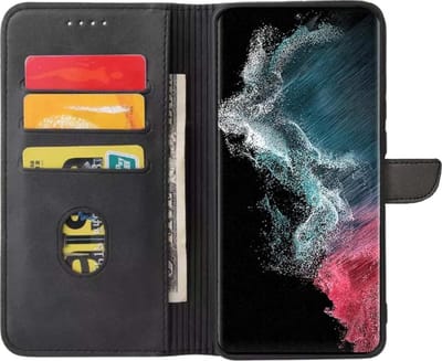 Geschikt voor Samsung Galaxy S22 Ultra Telefoonhoesje Kunstleer met Magnetisch lipje en Pasjeshouder Book Case met Klepje - Zwart - Smartphonica geschikt voor Samsung Galaxy S22 Ultra