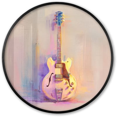 Poster in lijst Rond - Fotolijst 60x60 cm - Posters - Gitaar - Pastel - Schilderachtig - Ronde posterlijst zwart - Decoratie - Wanddecoratie woonkamer - Muurdecoratie slaapkamer
