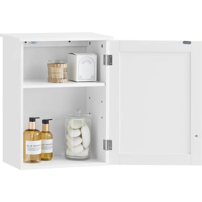 SoBuy Hangkast Badkamer, Wandkast met Deur en Verstelbare Planken, Wit, 40x52x23 cm, voor Keuken, Hal, Gastentoilet - BZR19-W