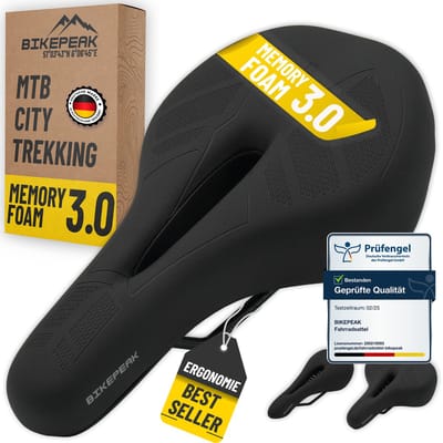 BikePeak trekking fietszadel voor mannen & vrouwen Ergonomisch, ademend traagschuim zadel, zwart, waterafstotend