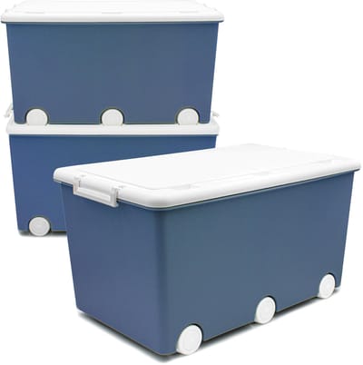 Dailygoods- Opbergdozen 50L met deksel - Opbergdozen met wielen - Stapelboxen - Plastic doos - Kisten voor opbergen - Ondoorzichtig - Opbergkisten