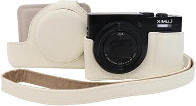 Elegante PU Leren Beschermcase voor Panasonic Lumix DC-TZ99 - Schokbestendig, Verstelbare Schouderriem en Afneembare Hoes, Wit, Ideaal voor Fotografie en Reizen