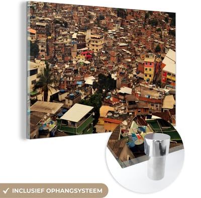 ® Glasschilderij 180x120 cm - Schilderij acrylglas - Een impressief beeld van de grootste favela van Rio de Janeiro - Foto op glas - Muurdecoratie woonkamer - Wanddecoratie slaapkamer - Schilderijen