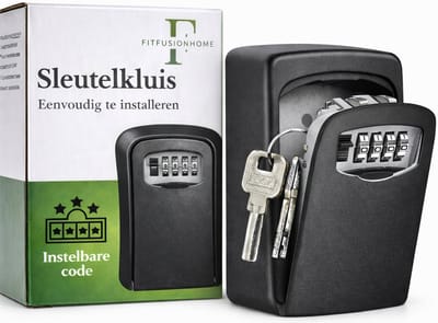 FitFusionHome Sleutelkluis - Sleutelkluisje met Code voor binnen en buiten - Sleutelkastje - Cijferslot - Thuiszorg - Weersbestendig - Zwart