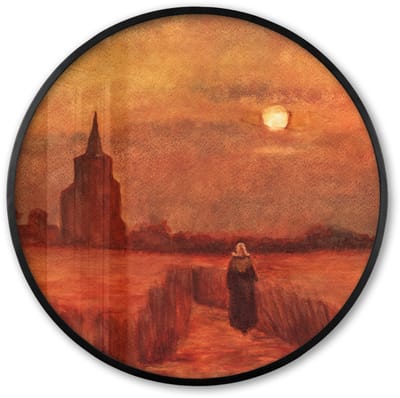 Poster in lijst Rond - Fotolijst 60x60 cm - Posters - De oude toren op de gebieden - Vincent van Gogh - Ronde posterlijst zwart - Decoratie - Wanddecoratie woonkamer - Muurdecoratie slaapkamer