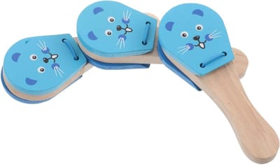 Houten Kastagnetten - Muis Vorm - Muziek Ontwikkeling - Stimuleert Fijne Motoriek - 12 cm - Blauw