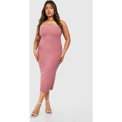 boohoo Dames Plus Bandeau Bengaline Midi Jurk | Mauve | Maat: 50