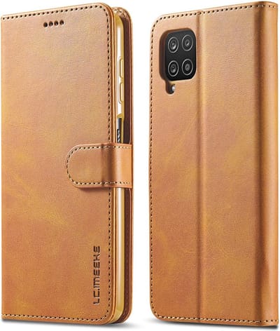 LC.IMEEKE Hoesje - Geschikt voor Samsung Galaxy A12 Hoesje - LC.IMEEKE Luxe Book Case - Bruin