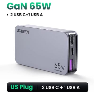 UGREEN 65W Galliumnitride-oplader PD Multi-Port Type-C snellaadkop, compatibel met Apple 16, MacBook Pro en notebooks zwart