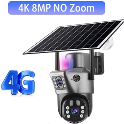 Zonnecamera 4G Simkaart Buitenbewaking 6K Drie Lens 10 Digitale Zoom Draadloze CCTV PTZ IP66 Beveiliging Zonne-energie Camera 4K Cam No Zoom