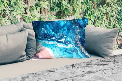 Buitenkussens - Marmerlook - Blauw - Goud - Luxe - Glitter - Marmer - 60x40 cm - Weerbestendig
