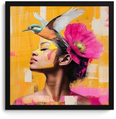 Poster in lijst - Fotolijst 40x40 cm - Posters - Vogel - Vrouw - Abstract - Bloem - Posterlijst zwart - Decoratie - Wanddecoratie woonkamer - Muurdecoratie slaapkamer