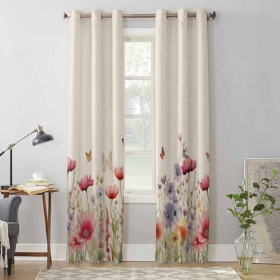 Waterverf Madeliefje Bloem Vlinder Raambekleding voor Woonkamer Luxe Slaapkamer Gordijn Keuken Jaloezieën Gordijnen 135W x 60H(cm) x1 gray