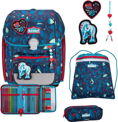 Scout Schooltas LED Genius Set 4-delig White Unicorn Donkerblauw