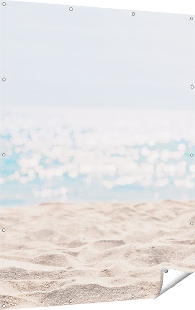 Gards Tuinposter Helder Witte Strand met Zee Uitzicht - 120x160 cm - Tuindoek - Tuindecoratie - Wanddecoratie buiten - Tuinschilderij