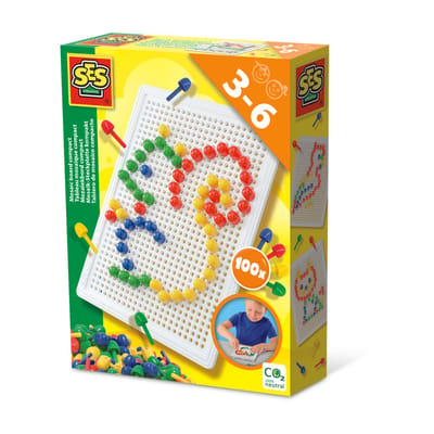 SES Creative - Mozaïekbord Compact - Montessori speelgoed - inclusief 100 gekleurde pinnen in 4 kleuren - herbruikbaar - creatief speelgoed