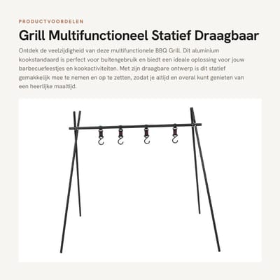 Dailygoods- Grillstatief Draagbaar - Multifunctioneel Statief - Kookstandaard - Barbecue Rek - Aluminium - Voor Kookgerei - Barbecuehouder