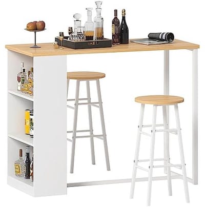 Bijzettafel met 3 Opbergvakken - Multifunctionele Statafel en Eettafel - Metalen Frame voor Keuken en Eetkamer