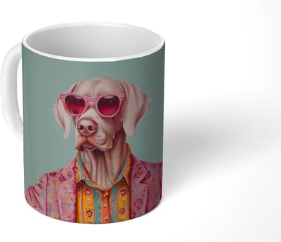 Mok - Koffiemok - Hond - Overhemd - Bloemen - Bril - Mokken - 350 ML - Beker - Koffiemokken - Theemok