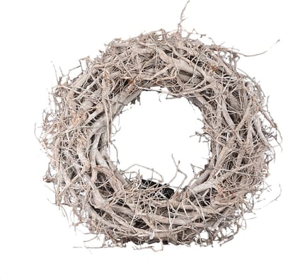 PTMD Kerst krans natuurhout in white/gray washing met LED verlichting - Hein whitewash wreath with LED lights