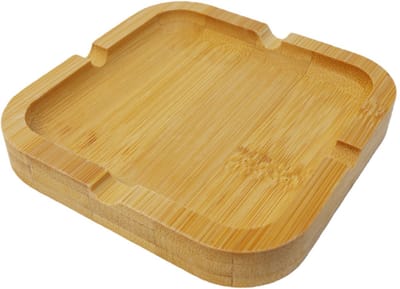 Decopatent - Bamboe Houten Vierkante Asbak - Stijlvolle Tafel Asbak - Afm: 9.5 x 9.5 x 1.4 Cm - Duurzaam & Hittebestendig - Voor Binnen & Buiten Gebruik