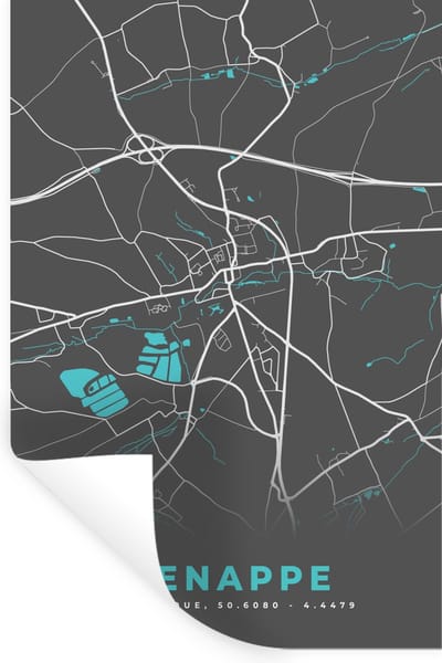 Muurstickers - Sticker Folie - België – Genappe – Stadskaart – Kaart – Blauw – Plattegrond - 20x30 cm - Plakfolie - Muurstickers Kinderkamer - Zelfklevend Behang - Zelfklevend behangpapier - Stickerfolie
