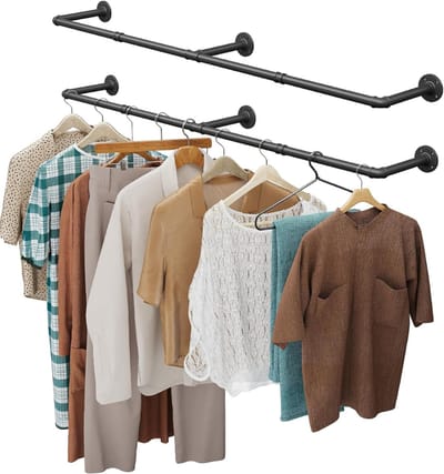 YOR® Kledingstang voor aan de Muur – Hoogwaardige Stalen Kledingroede – Set van 2 - Kledingrek - Hangrek - Garderobe Stang – Wandmontage - Zwart - 25cm x 167cm x 9cm