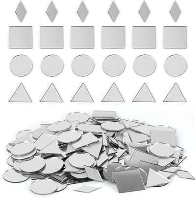Kleine spiegels voor knutselen en DIY-projecten, glasmozaïek en handwerk, 200 stuks in diverse vormen zoals vierkant, rond en driehoekig