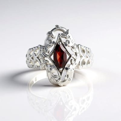 Cavill - Zilveren ring - 925 Sterling zilver gerhodineerd - 0,558 ct Mozambique granaat marquise - Elegant filigraan design rood