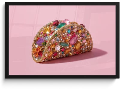 Poster in lijst - Fotolijst 60x40 cm - Posters - Taco - Kleurrijk - Edelstenen - Goud - Posterlijst zwart - Decoratie - Wanddecoratie woonkamer - Muurdecoratie slaapkamer