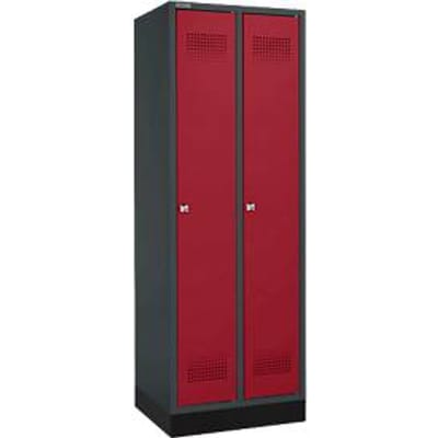 Schäfer Shop Genius Kledinglocker met fitting, 2 compartimenten, cilinderslot, antraciet RAL 7016/rood