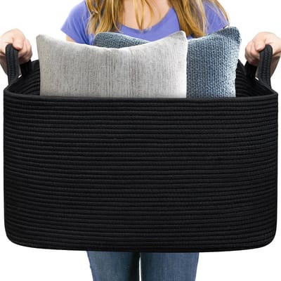 Dailygoods- Wilgenmand Zwart - Opbergmand met Deksel - Opbergmand Kinderkamer - Gevlochten Mand - Multifunctionele Organisatiecontainer - 55x38x30 cm