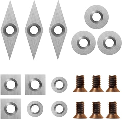 Dailygoods- Snij-inserts Set 18 Stuks - 3x Vierkant (11x11 mm) - 3x Diamant (30x10 mm) - 3x Rond (12x2.5 mm) - 3x Rond (8.9x1.85 mm) - Inclusief 6 Schroeven - Carbide Snijders