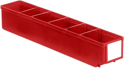Stellingbak,magazijnbak, materiaalbak, onderdelenbak met de afmeting van 50 x 9,3 x 8,3 cm (LxBxH) verpakt per 15 stuks.