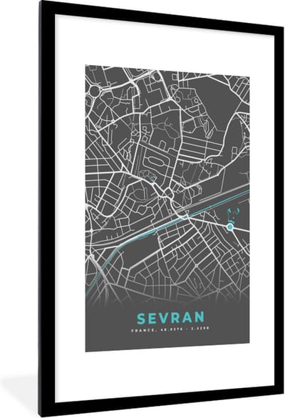 Fotolijst incl. Poster - Sevran - Frankrijk - Plattegrond - Kaart - Stadskaart - 80x120 cm - Posterlijst