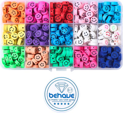 Behave Polymeer Smiley Kralen Set - Knutselen Meisjes - Klei Kralen - 440-Delig - 10 mm