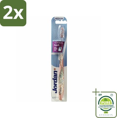 Jordan - Tandenborstel - Individual Reach - Medium - Voordeelverpakking - 2 stuks - Tandenborstel - Tandenpoetsen