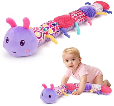 Baby speelgoed 6 maanden – muzikaal gevuld dier - pluchen rups speelgoed met gekreukel en rammelaar – tummy time - ontwikkelings- en zintuiglijk speelgoed – geschikt voor baby's van 6-9-12 maanden en pasgeboren meisjes en jongens