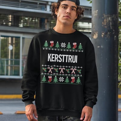 Foute Kersttrui Candy Cane - Met tekst: Kersttrui - Kleur Zwart - ( MAAT XS - UNISEKS FIT ) - Kerstkleding voor Dames & Heren