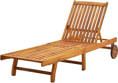 Ligstoel Hout - Zonnebed Tuin - Ontspannen Buiten - Verstelbare Rugleuning - Met Wielen - Natuurlijk Hout