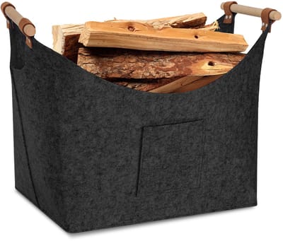 Houtmand vilt - Haardhout Mand - Houtmand voor binnen - 3 mm dik vilt - houten mand voor haardhout voor - Donkergrijs