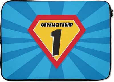 Laptophoes 13 inch - Verjaardag - 1 Jaar - Superman - Laptop sleeve - Binnenmaat 32x22,5 cm - Zwarte achterkant