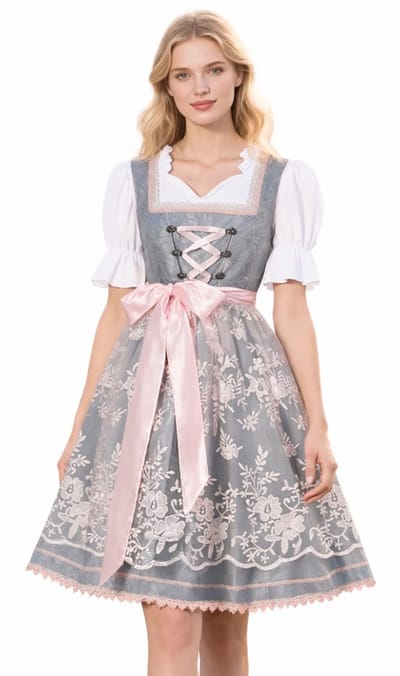 Dirndl Anneliese 3 delig Volwassenen Vrouwen Grijs Oktoberfest Maat S