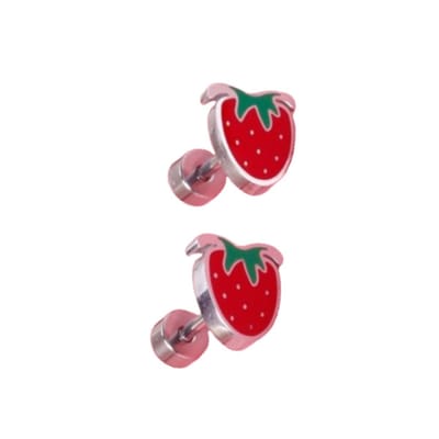 Aardbei oorbellen voor meisjes – Premium staal oorknopjes in kleur zilver – Zilverana