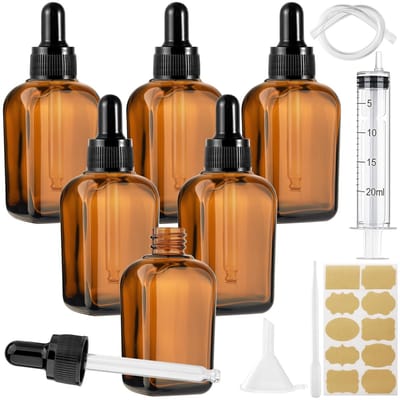 Dailygoods- Pipetflesjes 50 ml - Herbruikbare Glazen Fles - Stabiel Vierkantig Ontwerp - Bruine Glazen Fles - 6 Stuks - Ideaal voor Essentiële Olie - Druppelfles