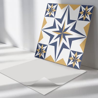 Wallfluent Vinyl Tegels - Geometrische Sterren in Vierkanten Zelfklevende Vinyl Tegels - 30 cm x 30 cm - Marine Vinyl Tegels - Verpakking van 9 stuks - Vierkant PVC Tegels - Texturen Plaktegels - Vinyl Wandtegels - Plaktegels Keuken en Badkamer