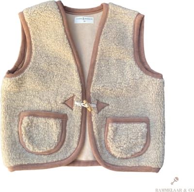 Rammelaar&Co Teddy Vest – Baby Bodywarmer – Zacht Katoen – Warme Voering – Houten Sluiting – Beige – 3 jaar