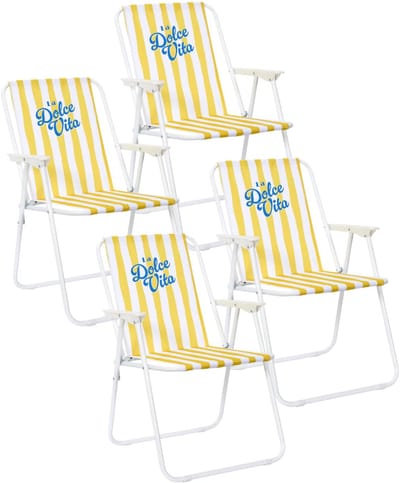 Home deco factory Klapstoel Dolce Vita - 4x - geel/wit - 44 x 75 x 52 cm - campingstoel/tuinstoel
